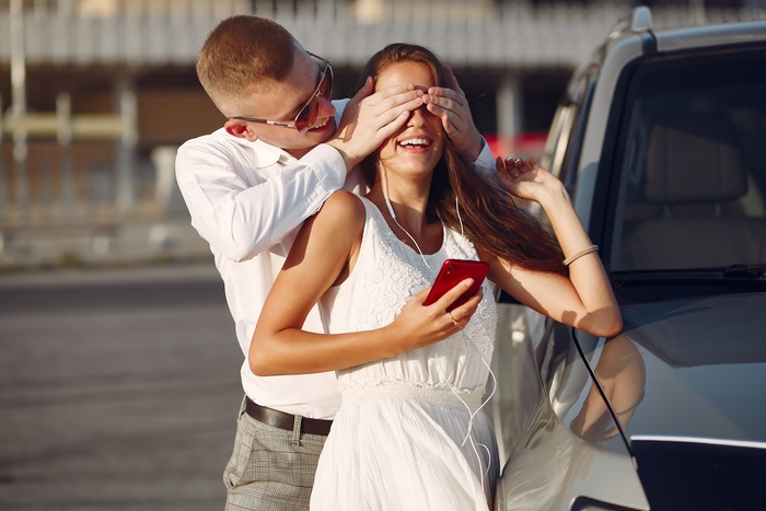 beautiful couple spend time in summer