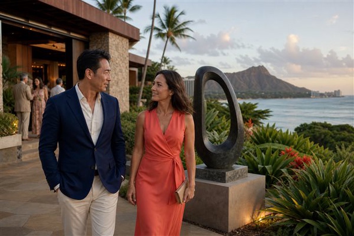 Solteros conversando en un encuentro de matchmaking para millonarios en Hawaii