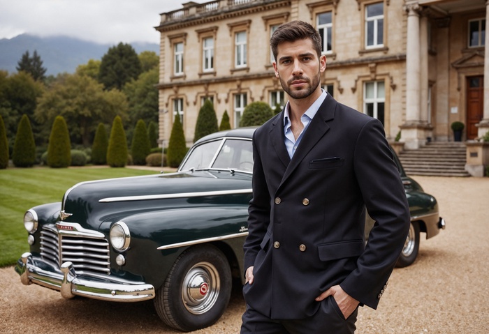 rich man with his luxury car