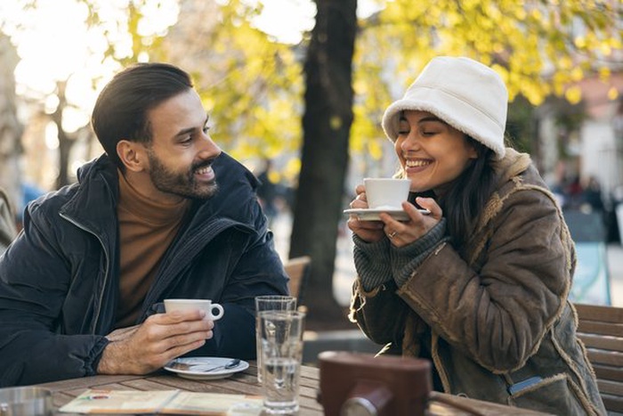 Affluent couple having coffee in Rochester Hills