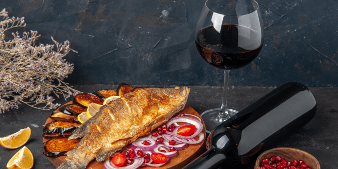 Sea fish and wine