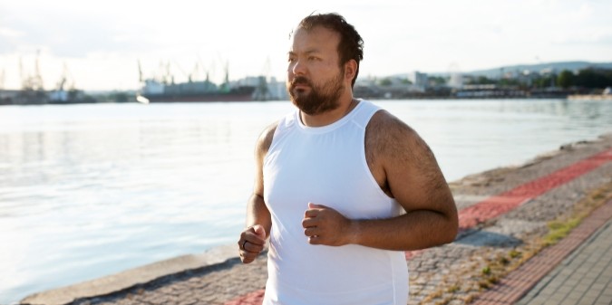 overweight man jogging outdoor, Exercise