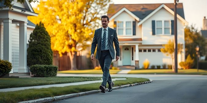 businessman walk down street