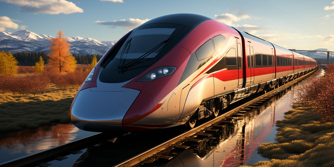 View of 3d modern train with nature scenery