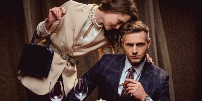 Elegant couple in a luxurious, intimate setting