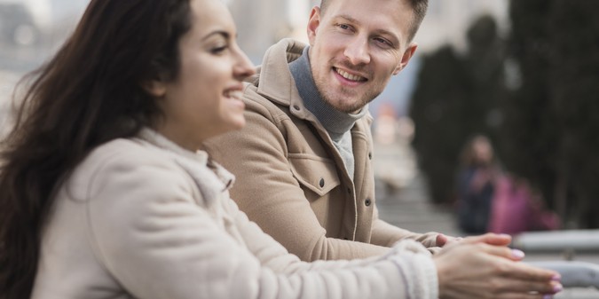 smiley couple outdoors