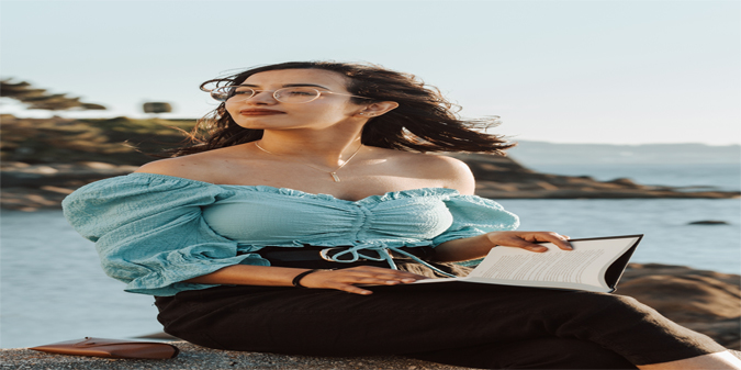 woman reading book