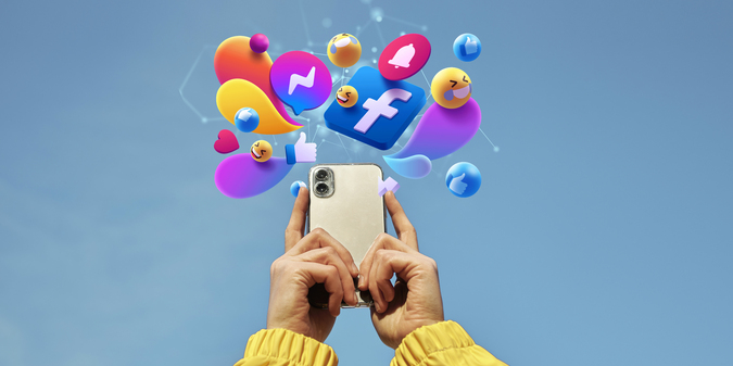 Hands holding smartphone social media concept