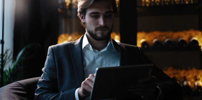 a businessman sitting on the table