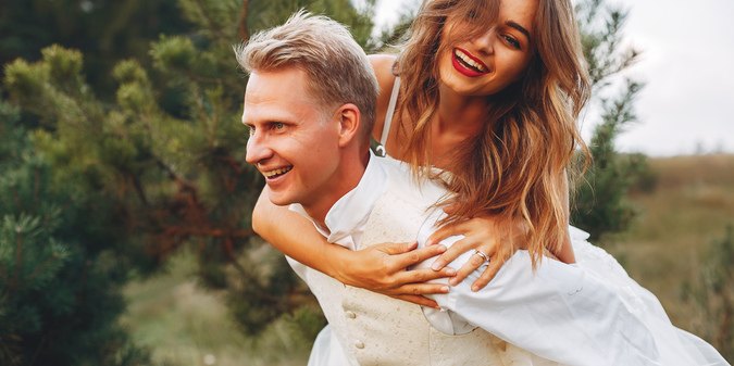 beautiful couple in a summer field