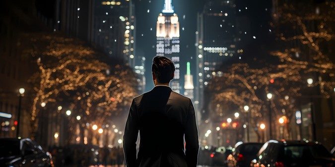 man in front of empire state building