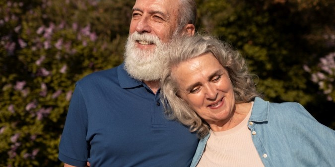 older adults, older couple, loving couple