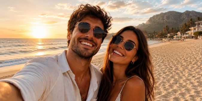 Confident successful woman using dating app
