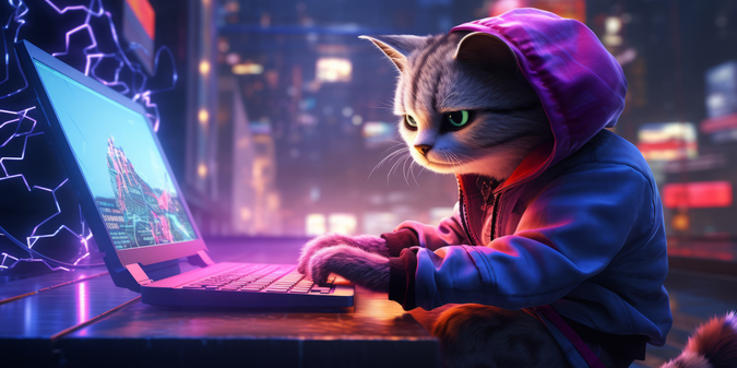 Cute cat with computer